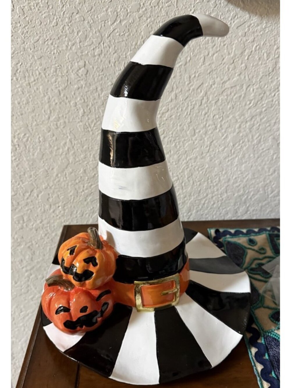 Black & White Striped Witch Hat Halloween Décor McKenzie Inspired Tabletop New